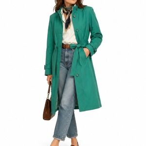 London Fog Vintage Green Trench Coat Belted Button Front Petite 10 Rain‎ Jacket